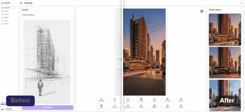 Style2AI AI-generated architecture render showing modern building design